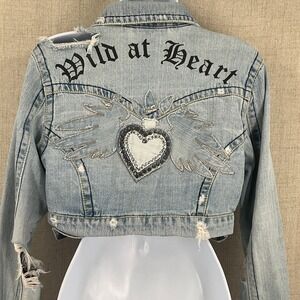 Z. Cavaricci Denim Jacket Womens M Blue Cropped Distressed Y2K Grunge